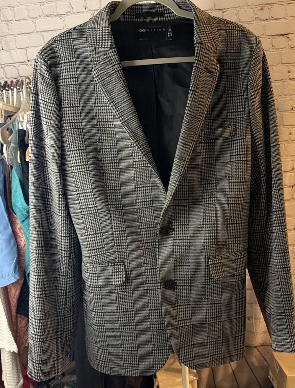 ASOS Design Mens Price Of Wells Checked Blazer Gray 38R